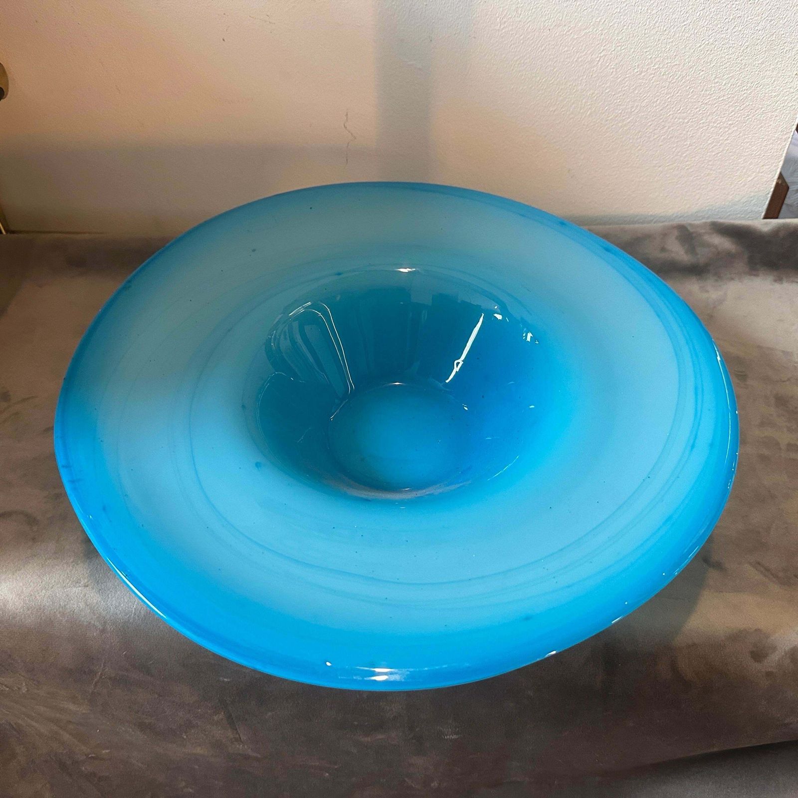 1980s Modern Turquoise And White Murano Glass Round Centerpiece photo for sale