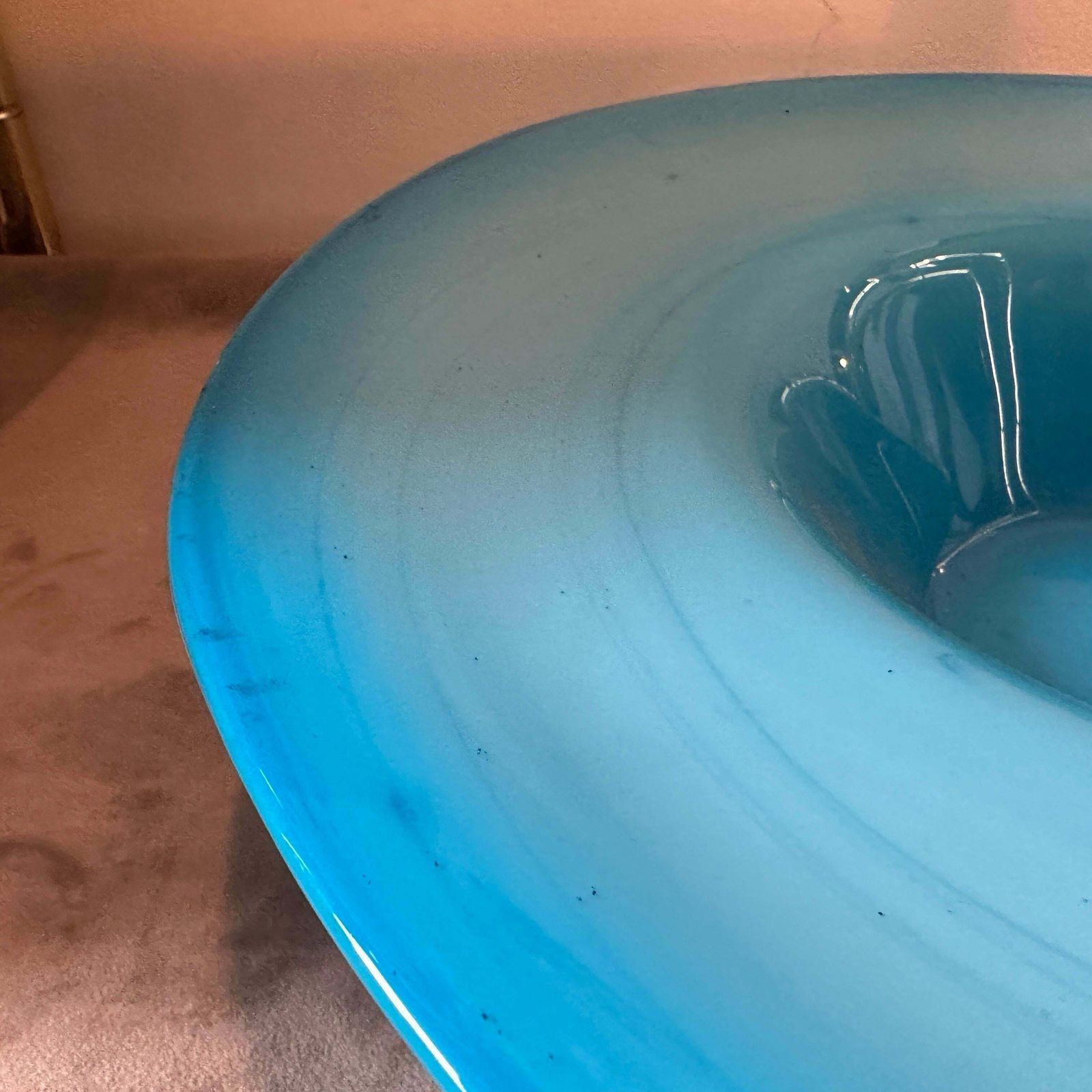 1980s Modern Turquoise And White Murano Glass Round Centerpiece photo vintage