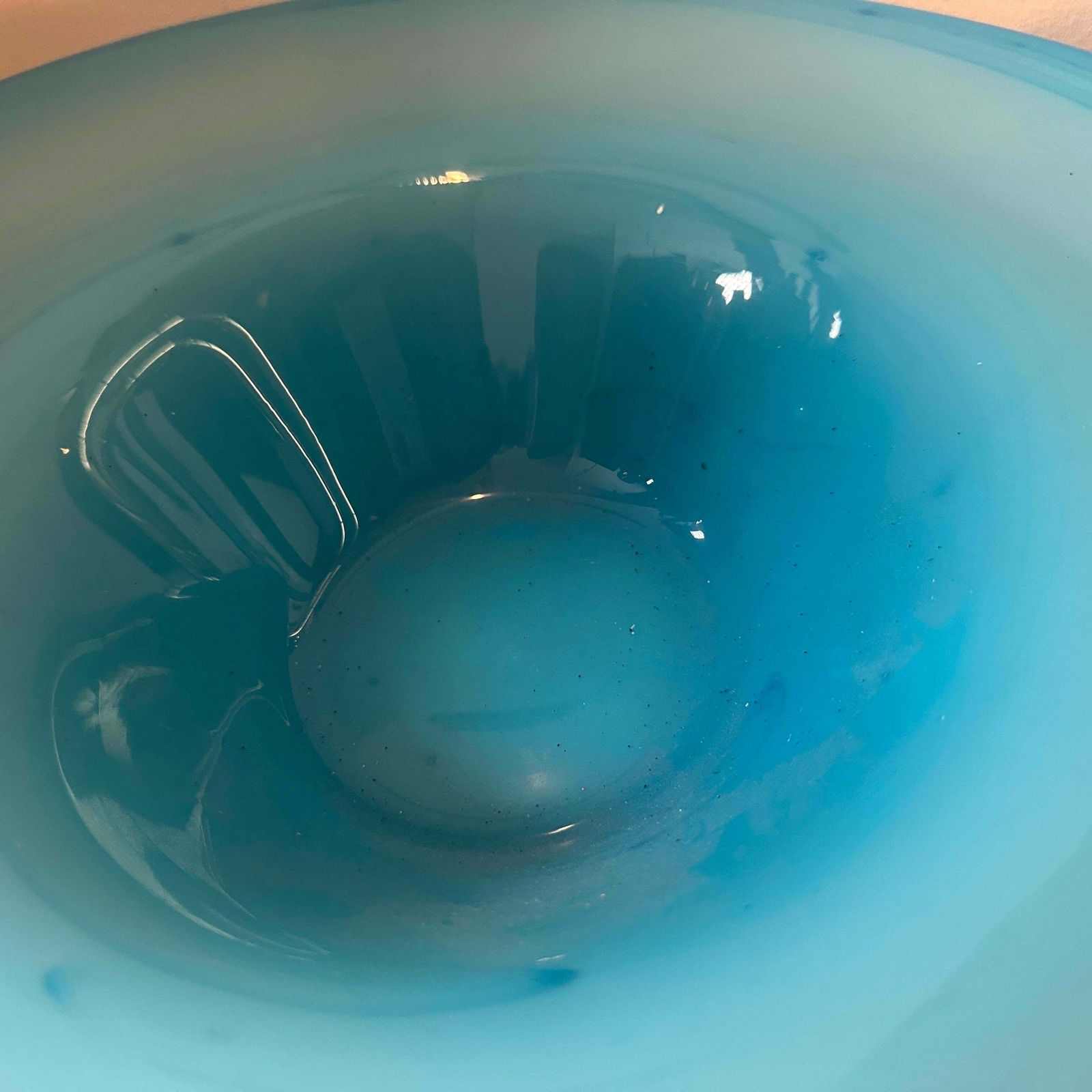 photo furniture 1980s Modern Turquoise And White Murano Glass Round Centerpiece