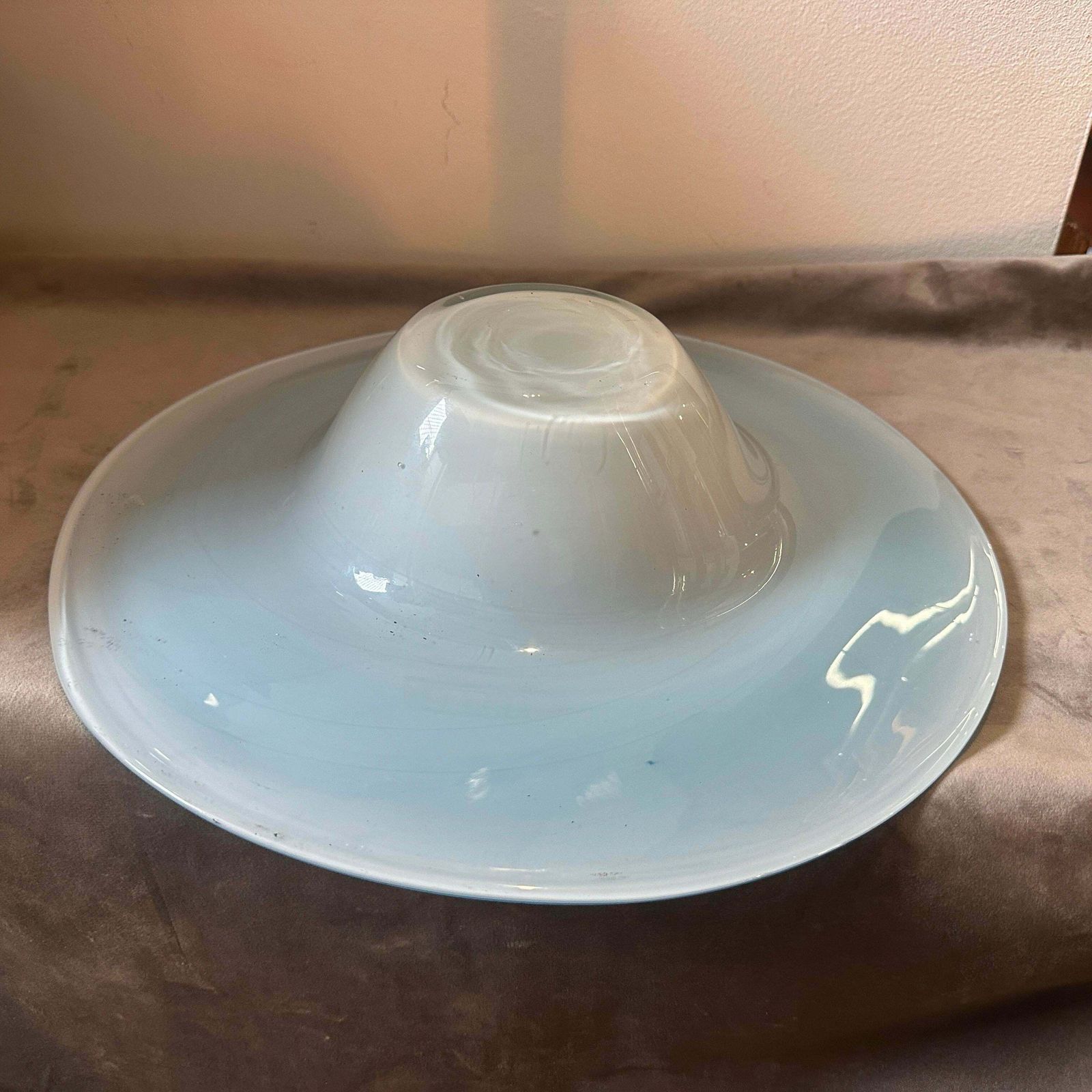 Home Decor 1980s Modern Turquoise And White Murano Glass Round Centerpiece photo