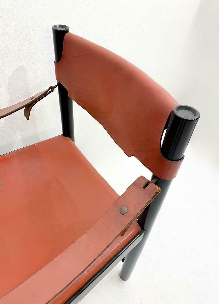 Mid Century Modern Pair Of Armchairs By Ibisco Sedie, Leather A photo for sale