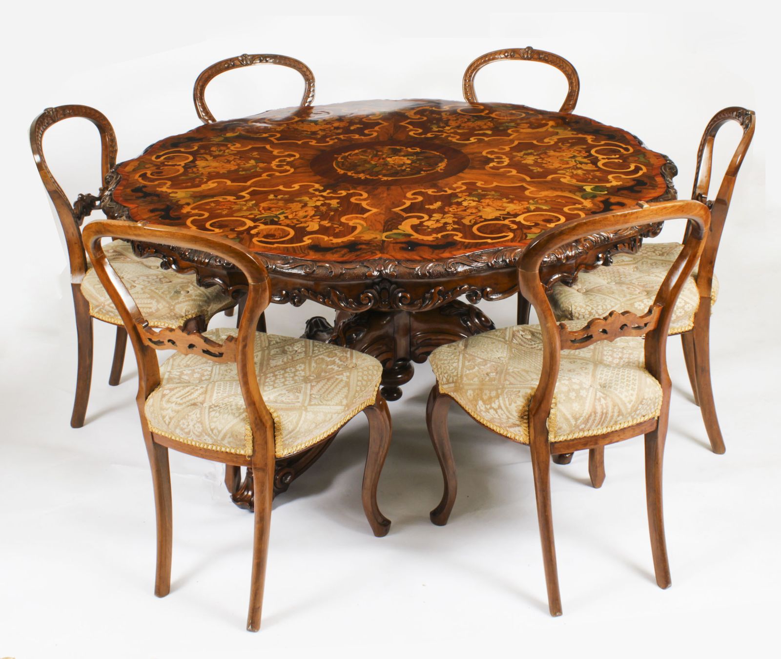 Antique 4ft 6" Diam Burr Walnut Marquetry Dining / Center Table C1860 19th C photo furniture