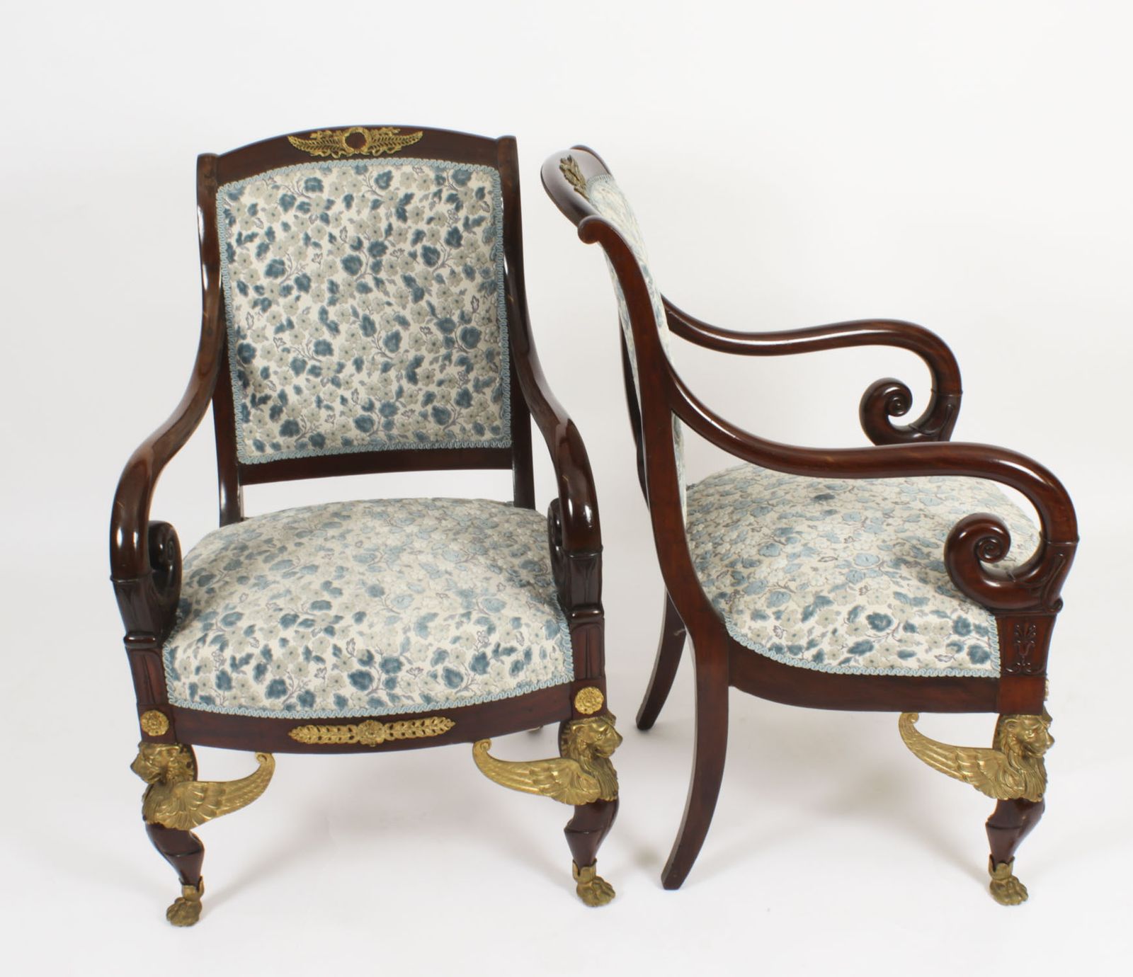 Antique Pair Ormolu Mounted Armchairs Empire Revival C1870 19th C photo furniture