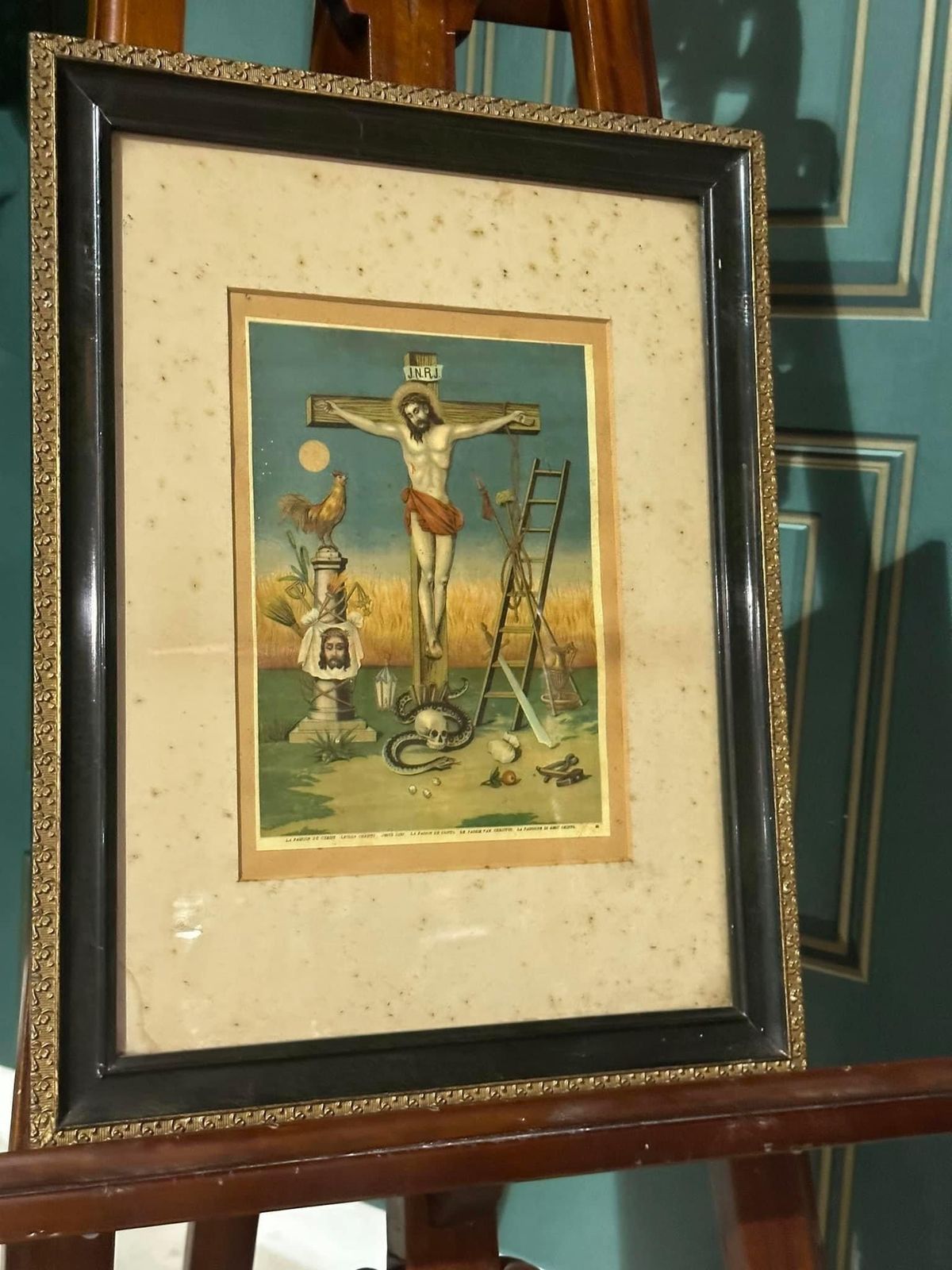 Vintage Print Of Christ Crucified   Mounted And Framed ‘La Passion Di Christ’. photo for sale