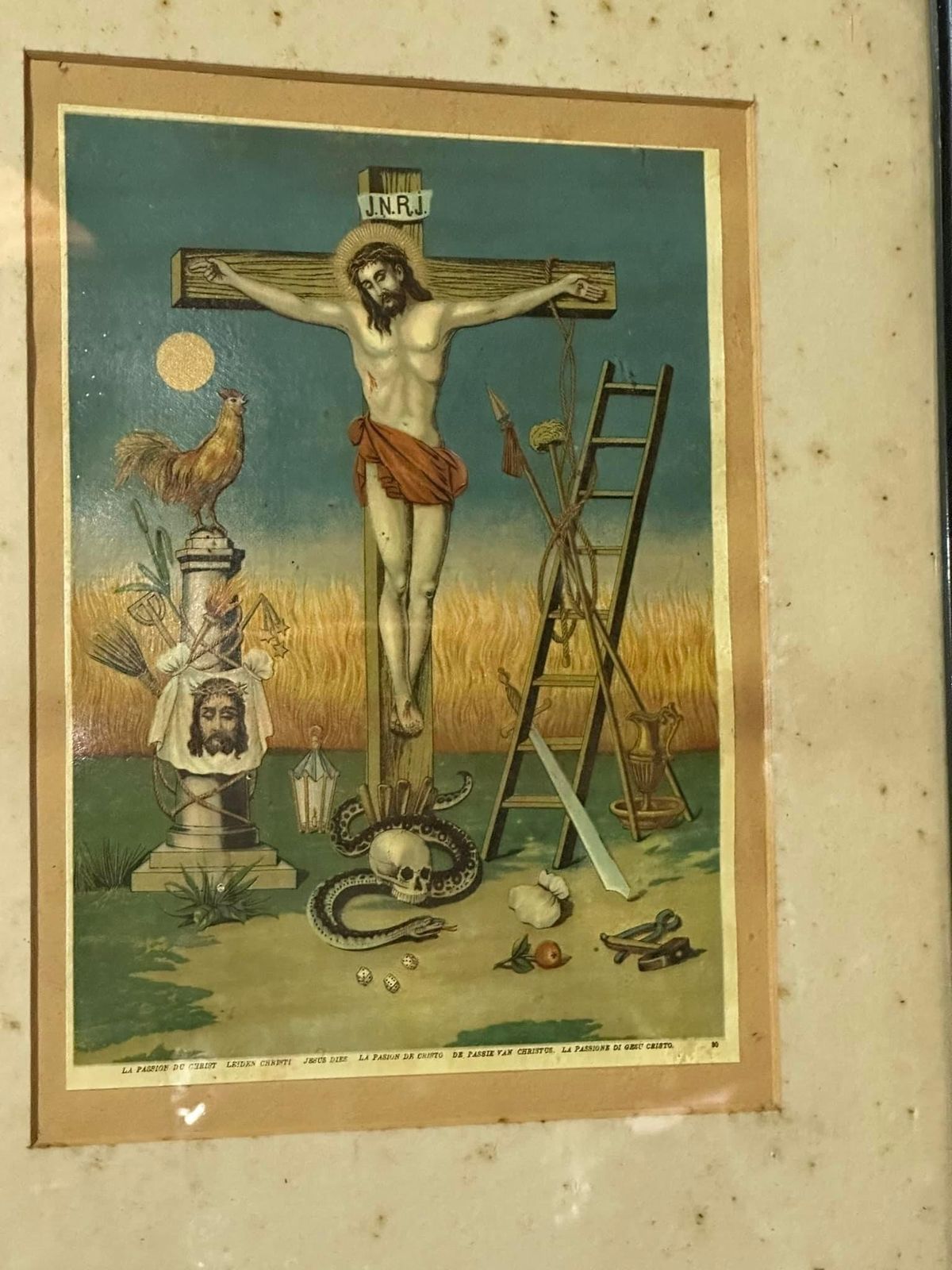 Vintage Print Of Christ Crucified   Mounted And Framed ‘La Passion Di Christ’.