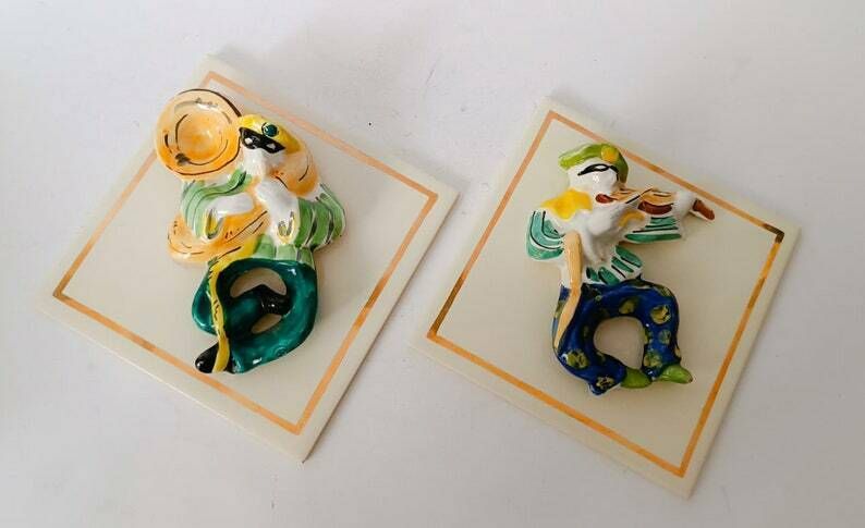 Pair Of Ceramic Tiles In Relief Coronetti Cunardo Servais 1950s Musicians