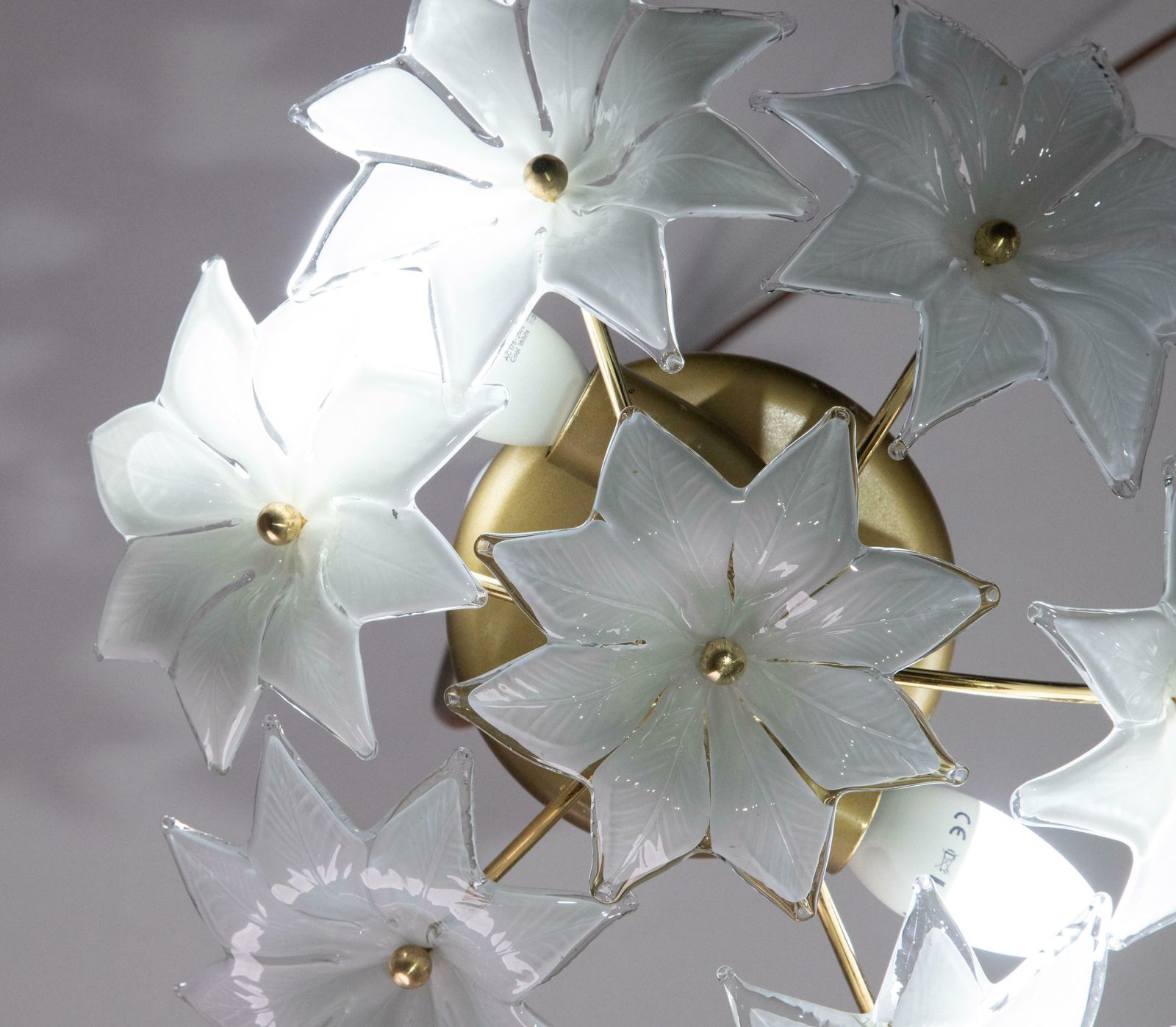 Set Of 2 Delicious Murano Vintage Ceiling Light White Flowers, 1970s photo furniture
