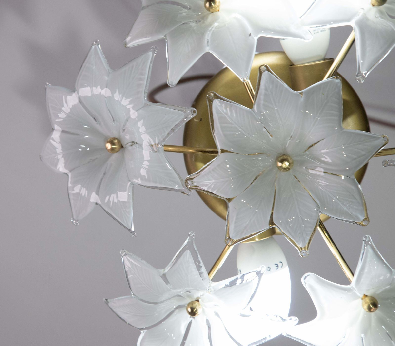 Set Of 2 Delicious Murano Vintage Ceiling Light White Flowers, 1970s photo Lighting