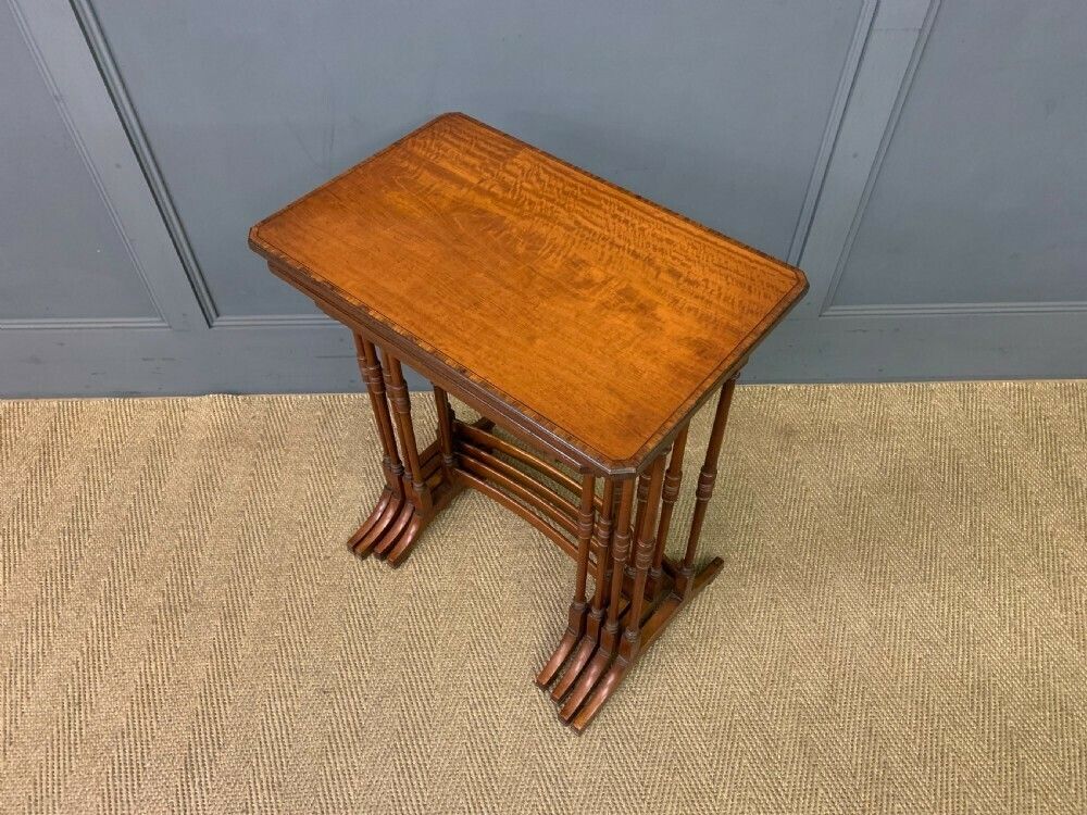 Inlaid Satinwood Nest Of 4 Tables photo vintage
