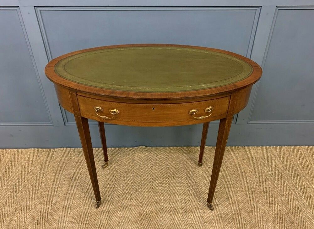 Edwardian Oval Inlaid Mahogany Writing Table