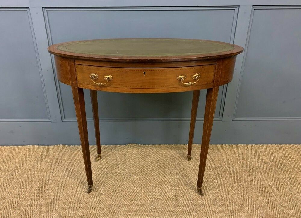 Edwardian Oval Inlaid Mahogany Writing Table photo furniture