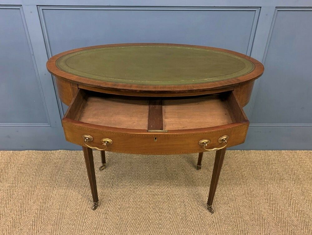 Edwardian Oval Inlaid Mahogany Writing Table photo vinterior
