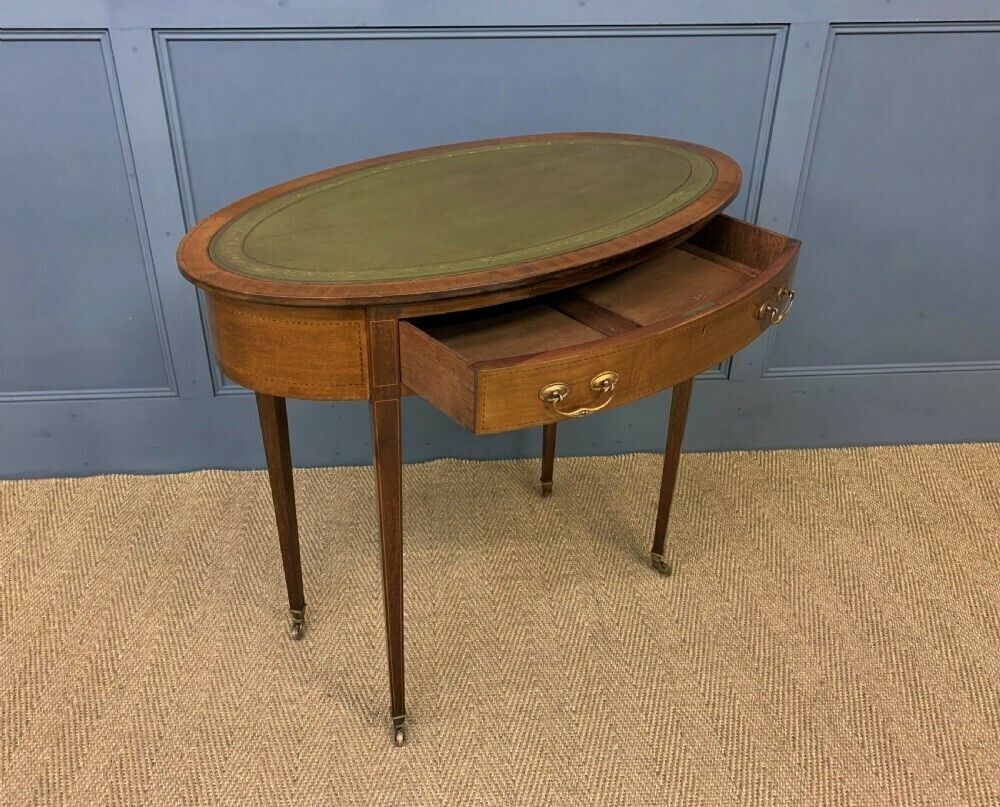 Furniture Edwardian Oval Inlaid Mahogany Writing Table photo