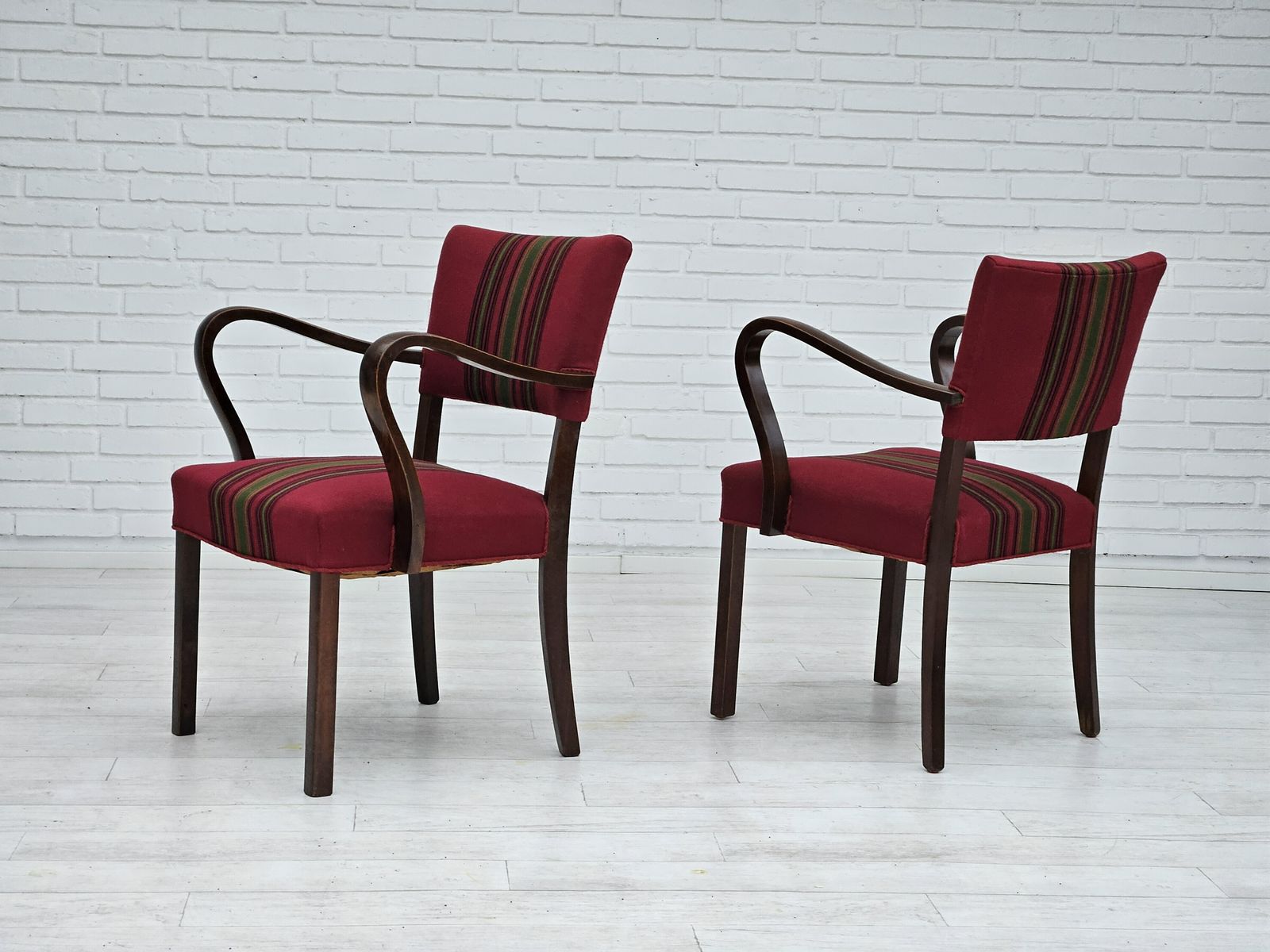 1950s, Pair Of Danish Armchairs, Riginal Very Good Condition, Ash Wood. photo vinterior