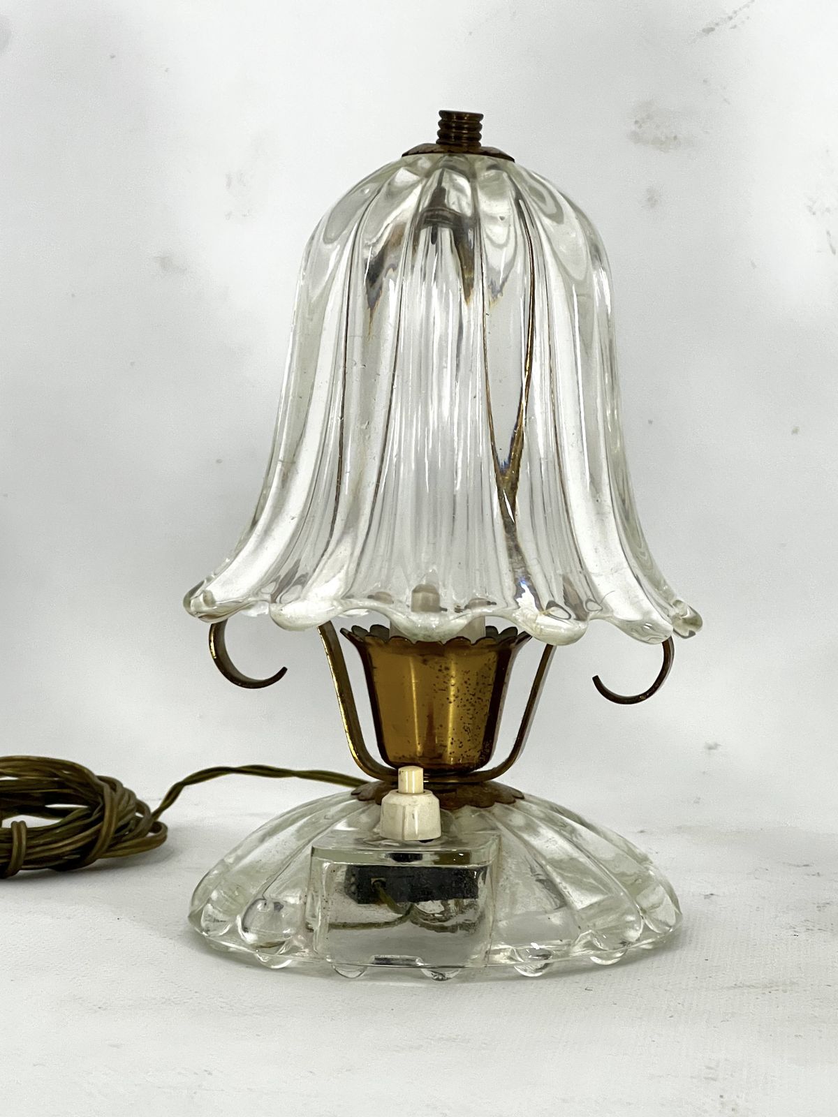 Mid Century Pair Of Ercole Barovier Murano Glass And Brass Table Lamps. 1940s photo furniture