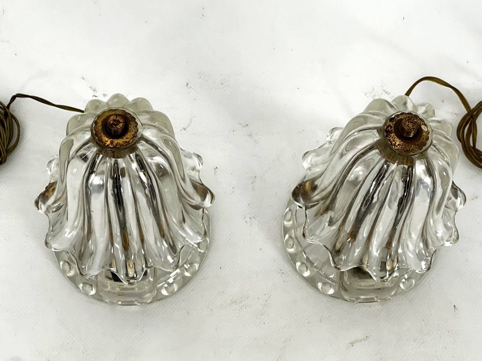 Mid Century Pair Of Ercole Barovier Murano Glass And Brass Table Lamps. 1940s photo vinterior