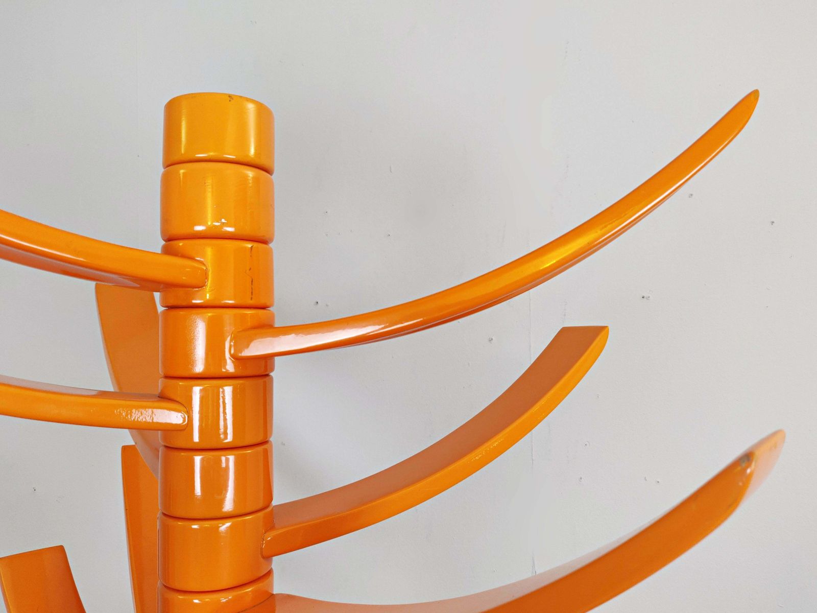 Sculptural Orange Lacquered Wood Coat Rack By Bruce Tippett Renna photo Furniture