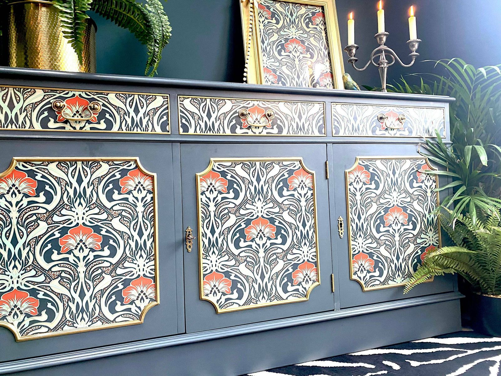 Upcycled Vintage Sideboard, Tv Unit , William Morris Print , Living Room, Dining Room Storage. photo Furniture