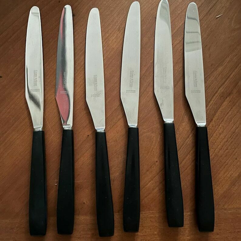 Set Of 6 Black Handled Vintage Cutlery/ Flatware
