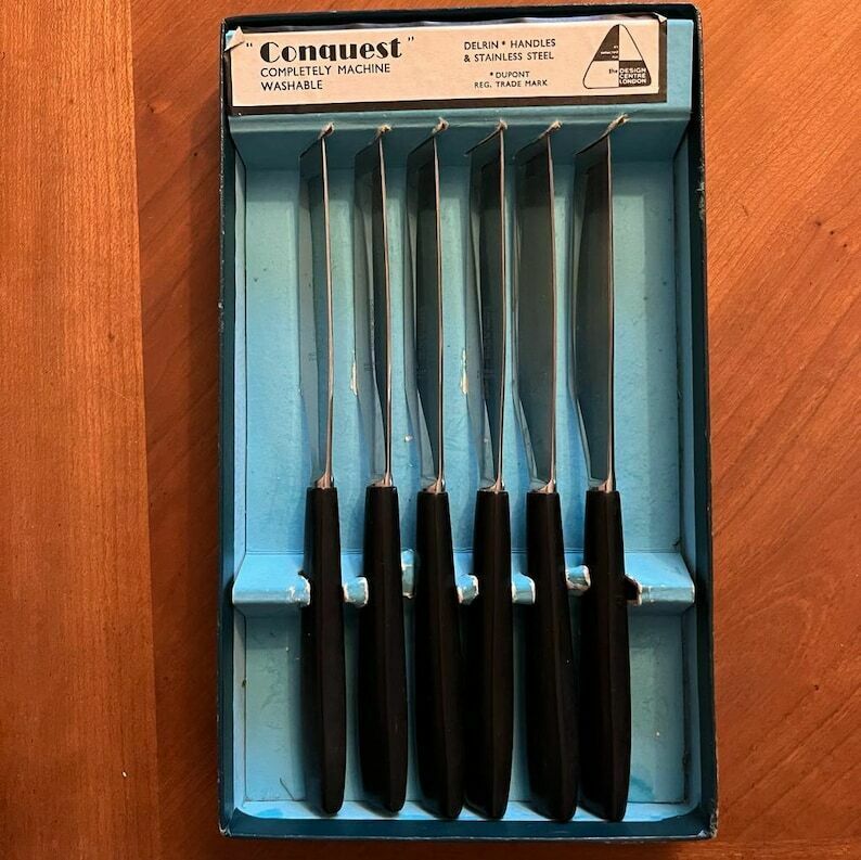 Set Of 6 Black Handled Vintage Cutlery/ Flatware photo buy