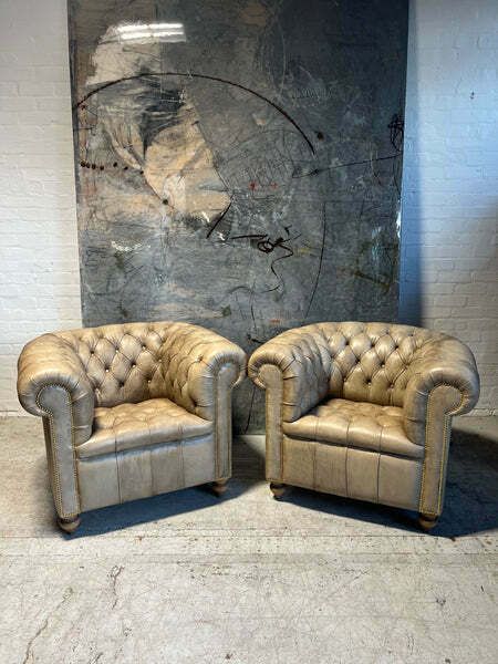 Fully Restored Matching Pair Of Chesterfield Club Chairs Finished In Our Hand Dyed Leathers photo for sale