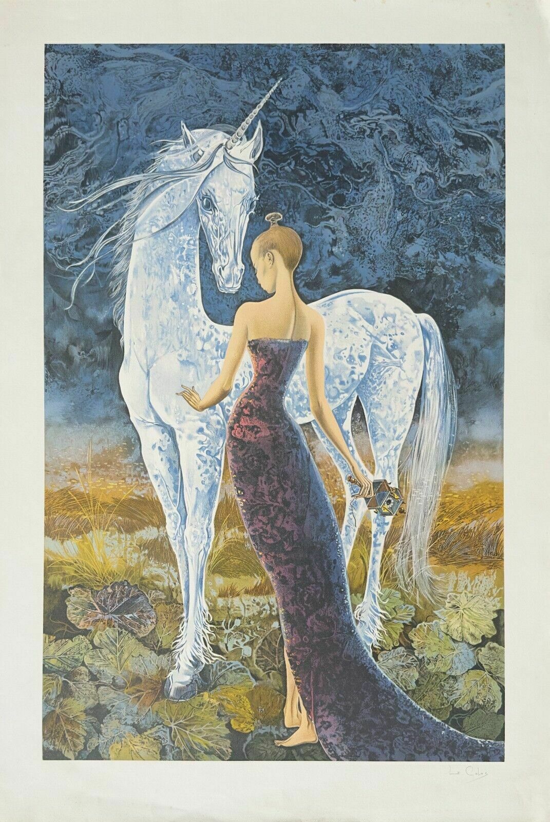 Pierre Le Colas Signed Lithograph The Lady With The Unicorn Unicorn Lady 1985