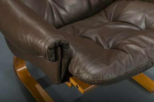 photo for sale Brown Leather Armchairs By Elsa & Nordahl Solheim For Rybo Rykken & Co., 1970s, Set Of 2