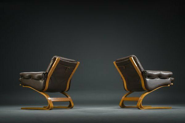 photo vinterior Brown Leather Armchairs By Elsa & Nordahl Solheim For Rybo Rykken & Co., 1970s, Set Of 2