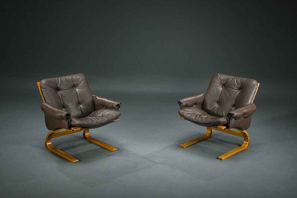 photo vintage Brown Leather Armchairs By Elsa & Nordahl Solheim For Rybo Rykken & Co., 1970s, Set Of 2