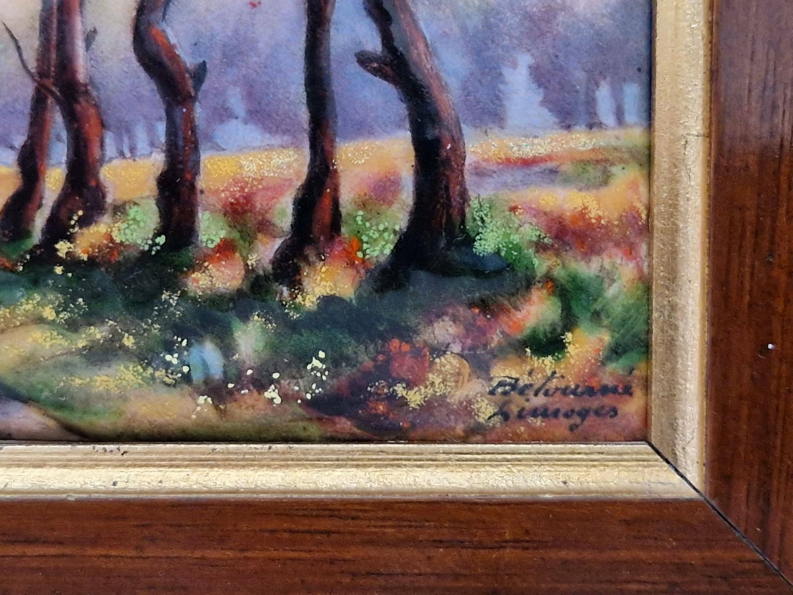 French Limoges Enamel Autumnal Painting By Betourne, Fall Country Landscape Wall Art photo Art