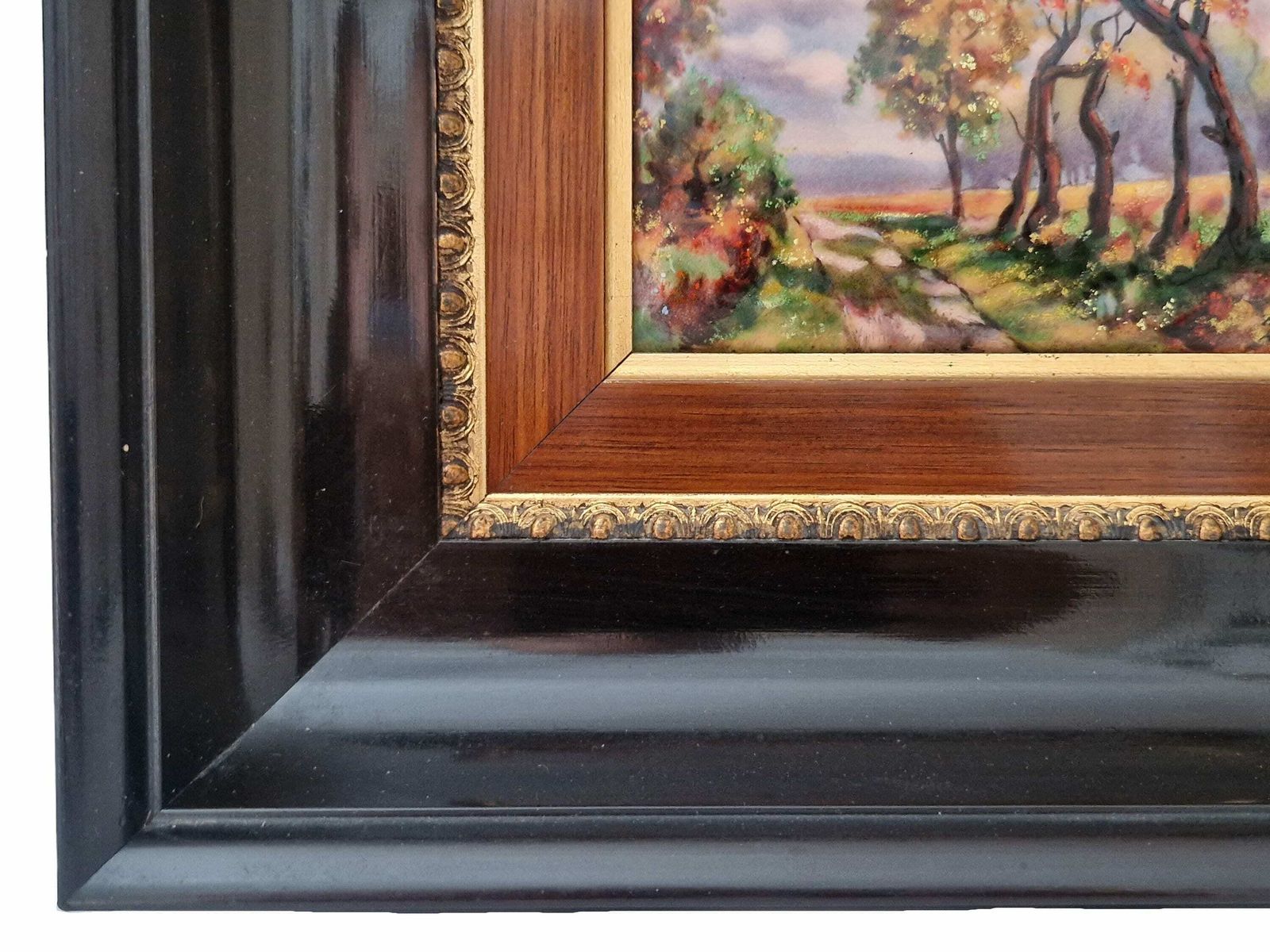 French Limoges Enamel Autumnal Painting By Betourne, Fall Country Landscape Wall Art photo buy