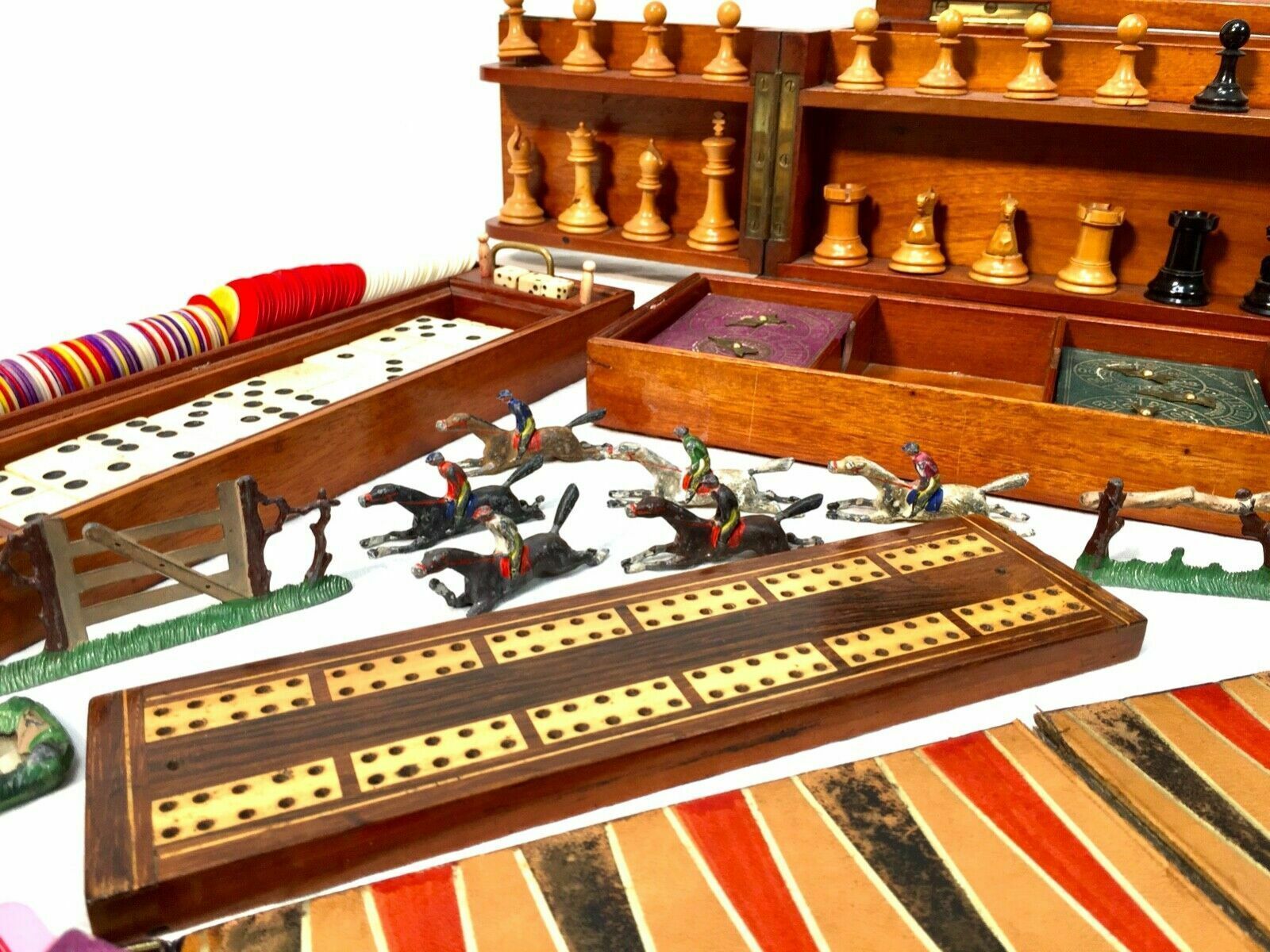 photo for sale Antique 19th Century Victorian Games Compendium Box / Wooden Cabinet C.1880