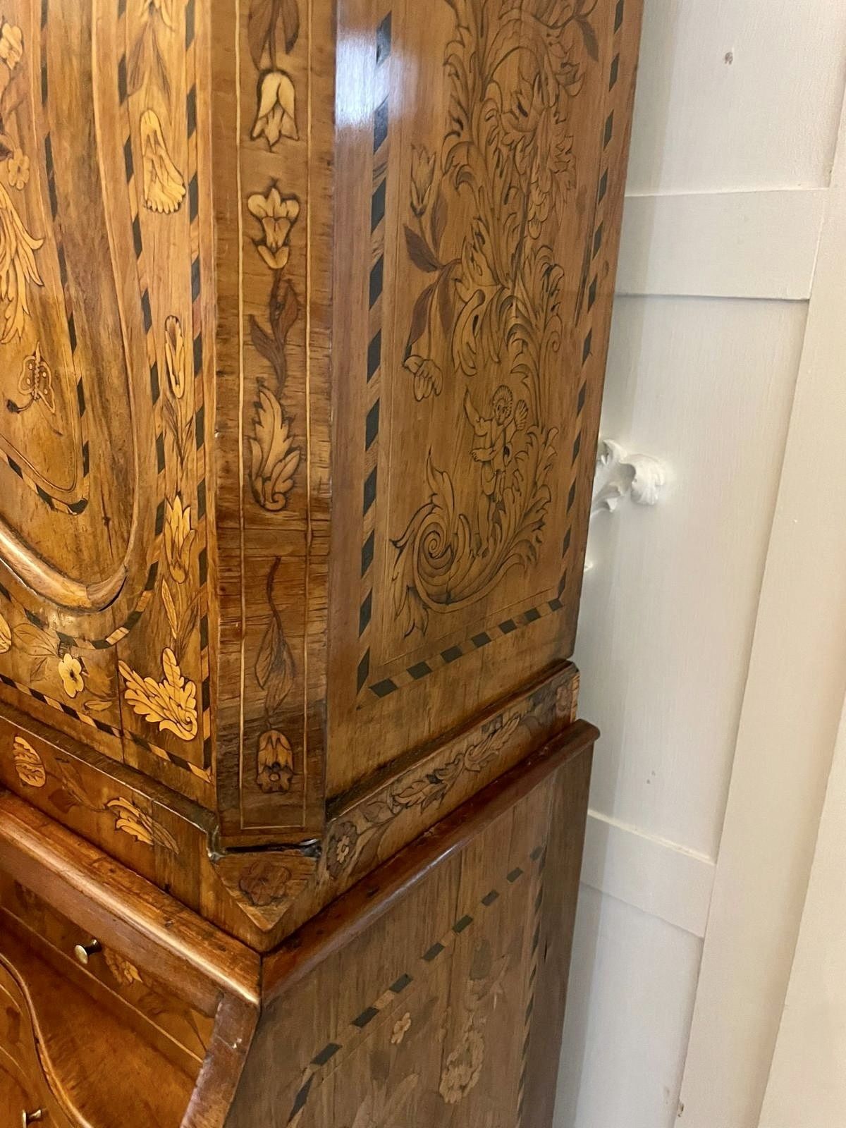 Furniture Outstanding Quality 18th Century Antique Dutch Marquetry Inlaid Burr Walnut Bureau Bookcase photo