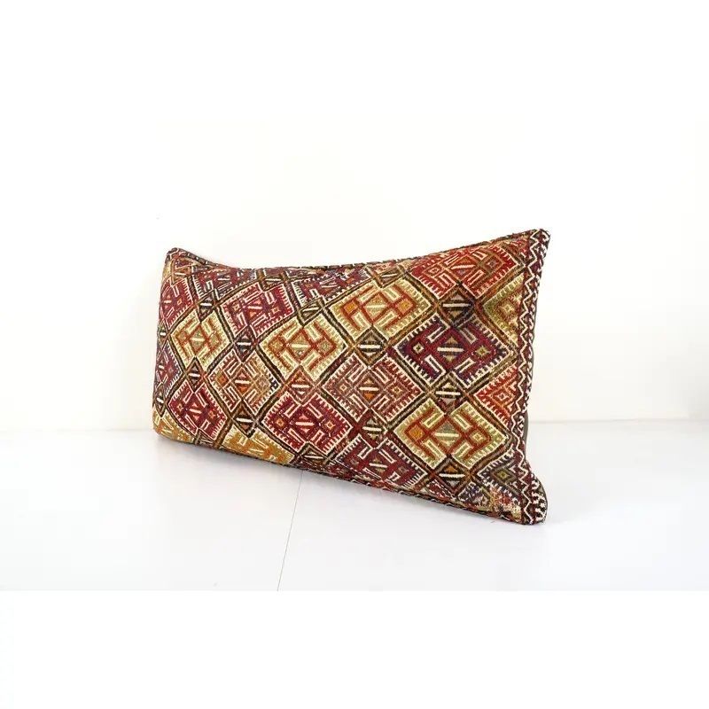 Bohemian Bedding Kilim Pillow Cover, Long Turkish Lumbar Pillow With Mid Century photo furniture
