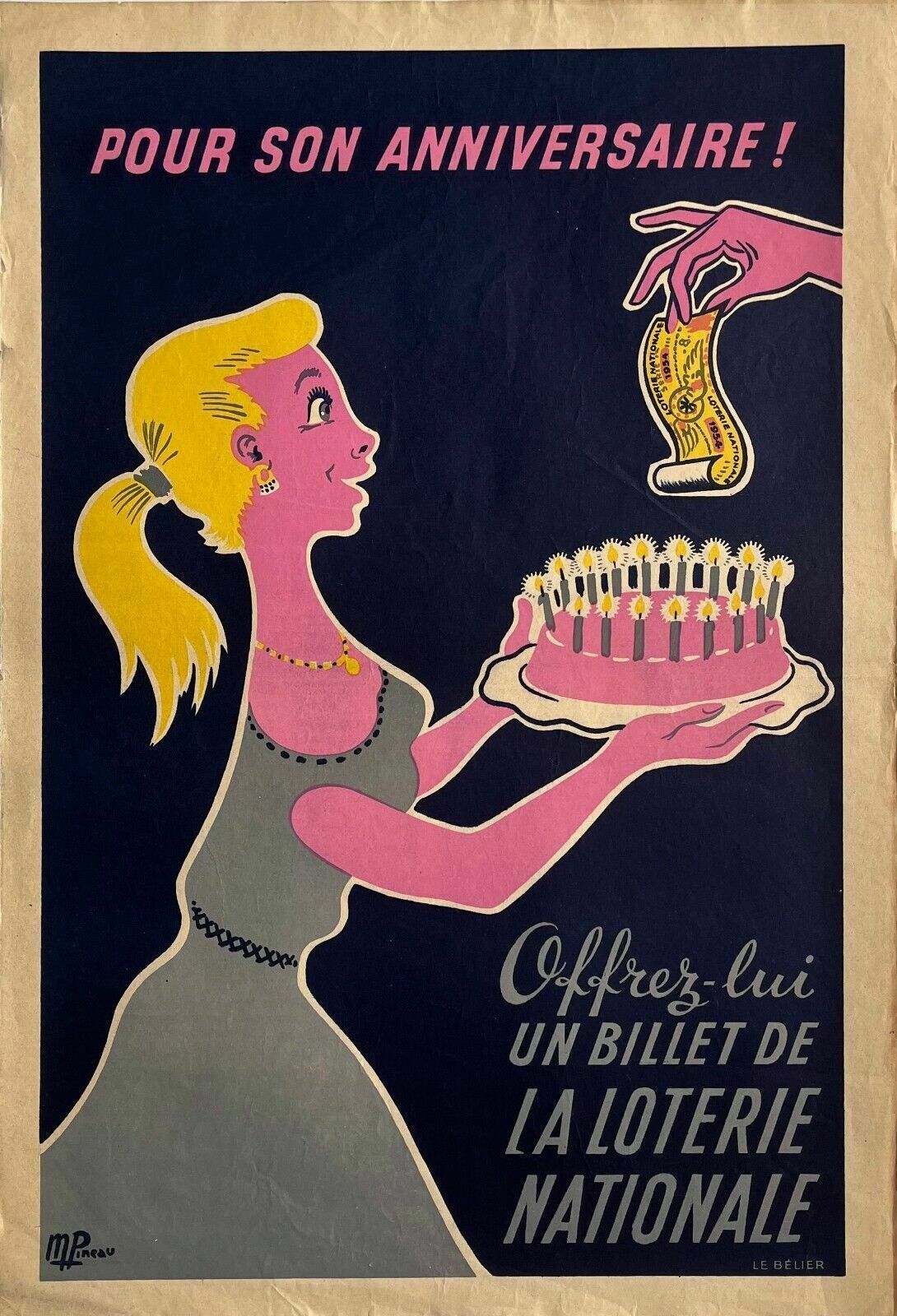 Poster Poster   National Lottery Lottery Birthday Pineau 1954