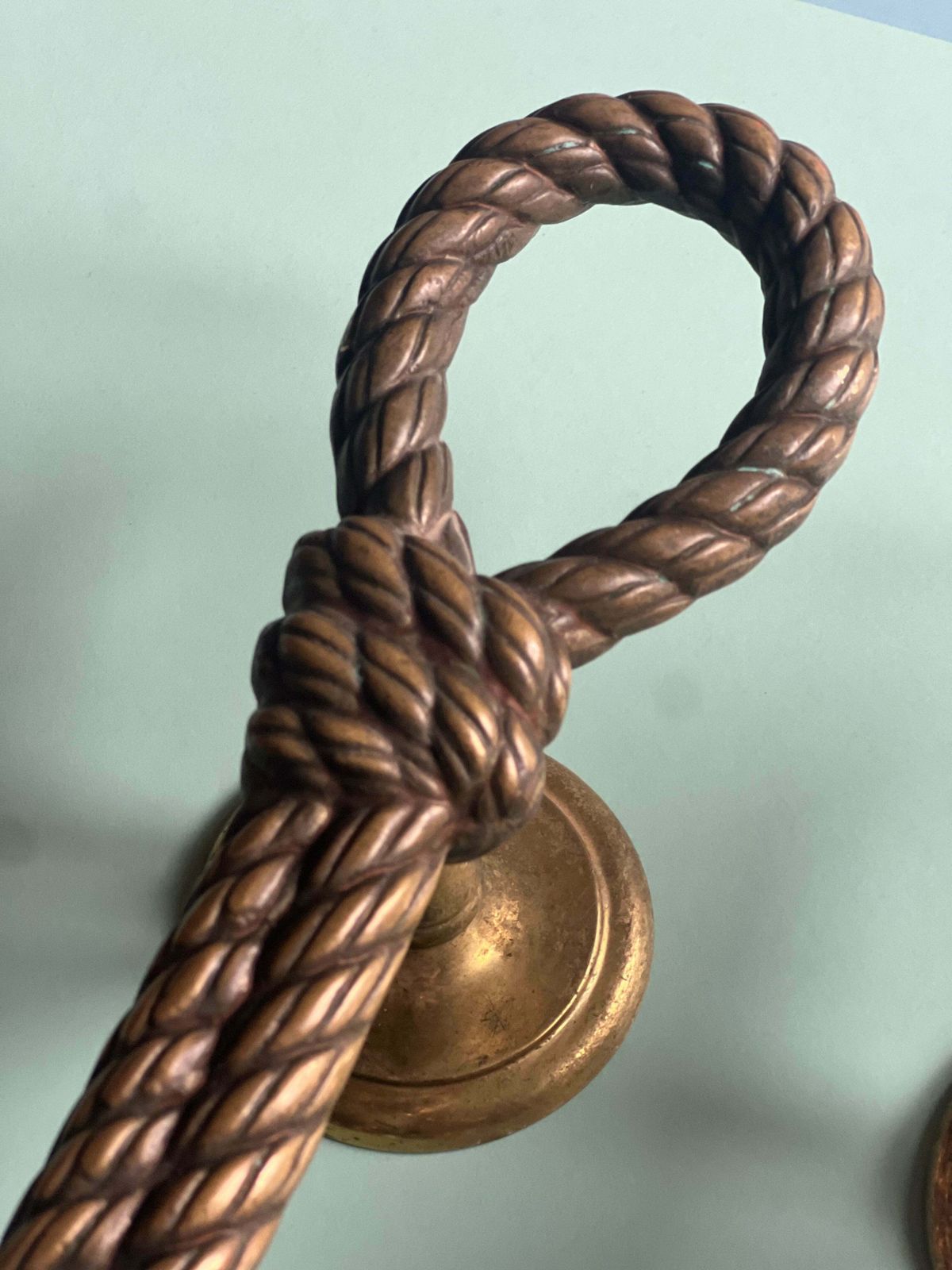 Pair Of Large Push And Pull Rope And Tassel Effect Solid Brass Door Handles. Italian 1950s photo vintage