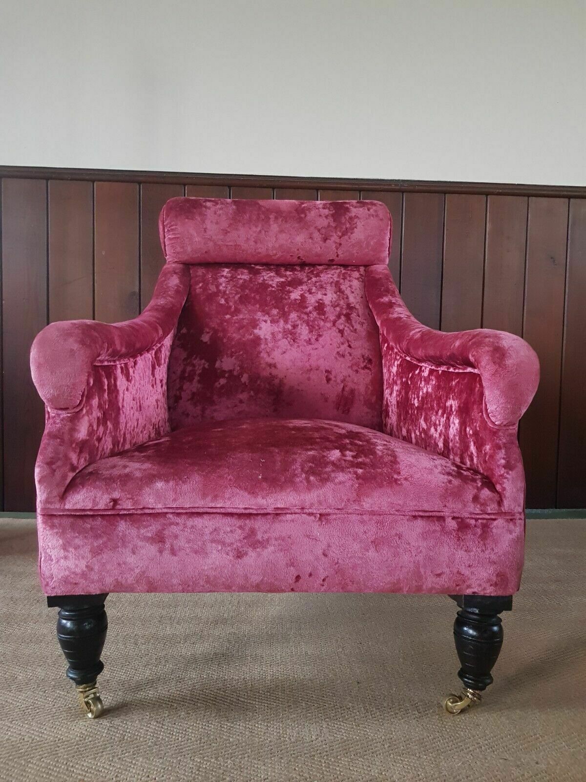 A Stunning Late 19th Century Armchair Reupholstered In Velvet Cloth photo 695.0
