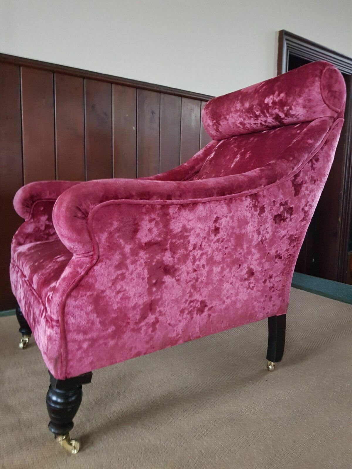 A Stunning Late 19th Century Armchair Reupholstered In Velvet Cloth photo vintage