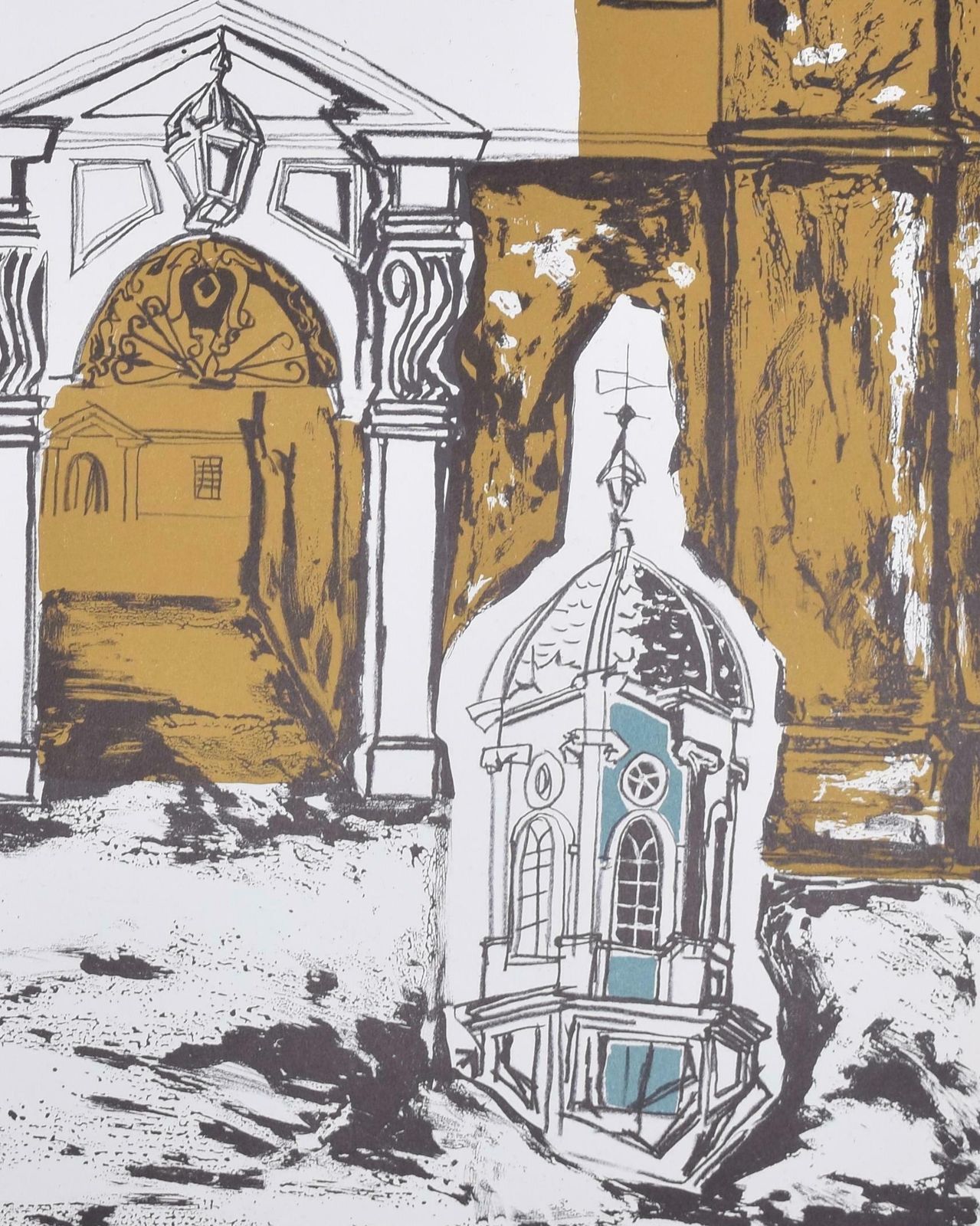 Margaret Souttar Trinity Hall, Cambridge With Blue Sky Lithograph By Margaret Souttar 1960s photo furniture