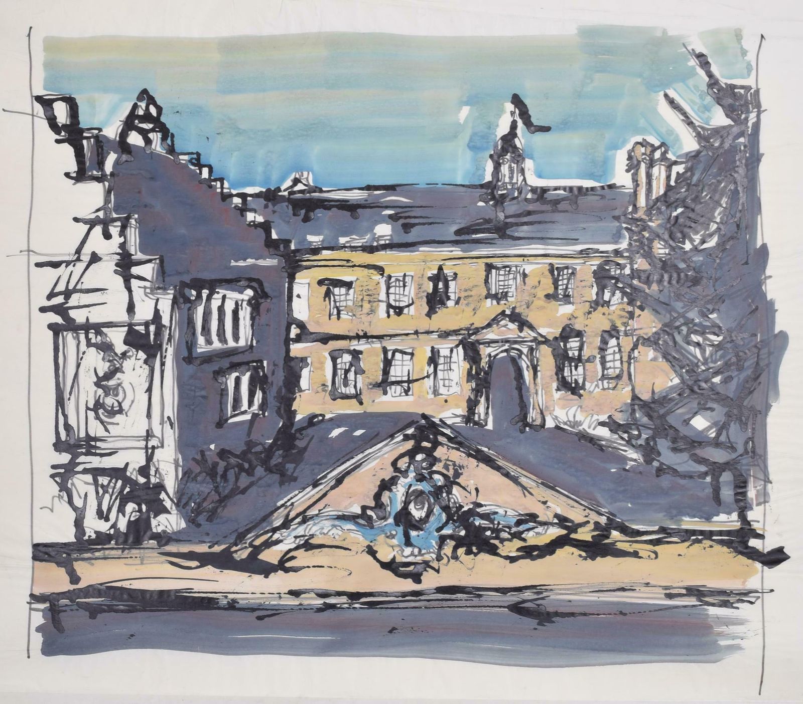 Margaret Souttar Trinity Hall, Cambridge II Painting By Margaret Souttar 1960s