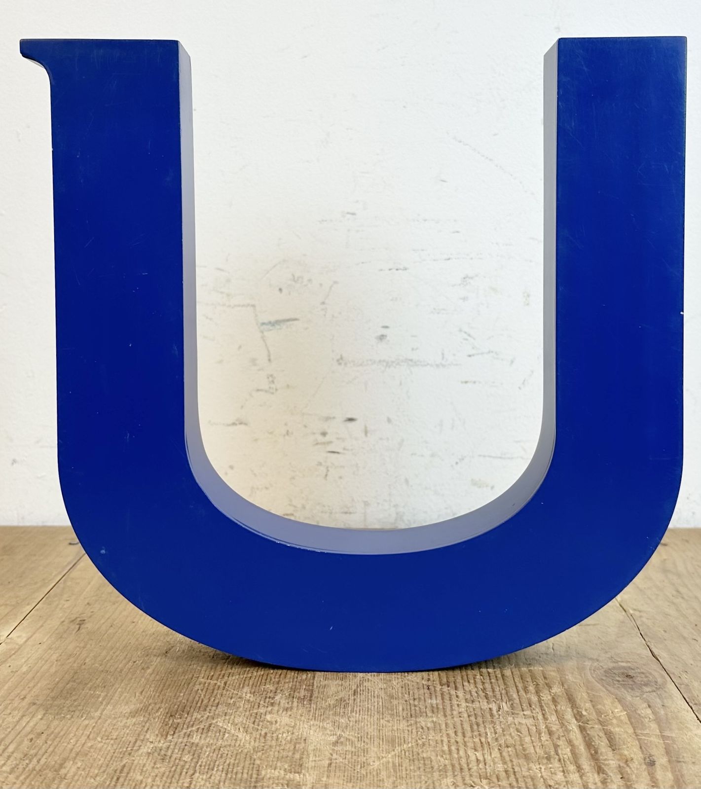 Vintage Blue Iron Facade Letter U, 1970s photo furniture