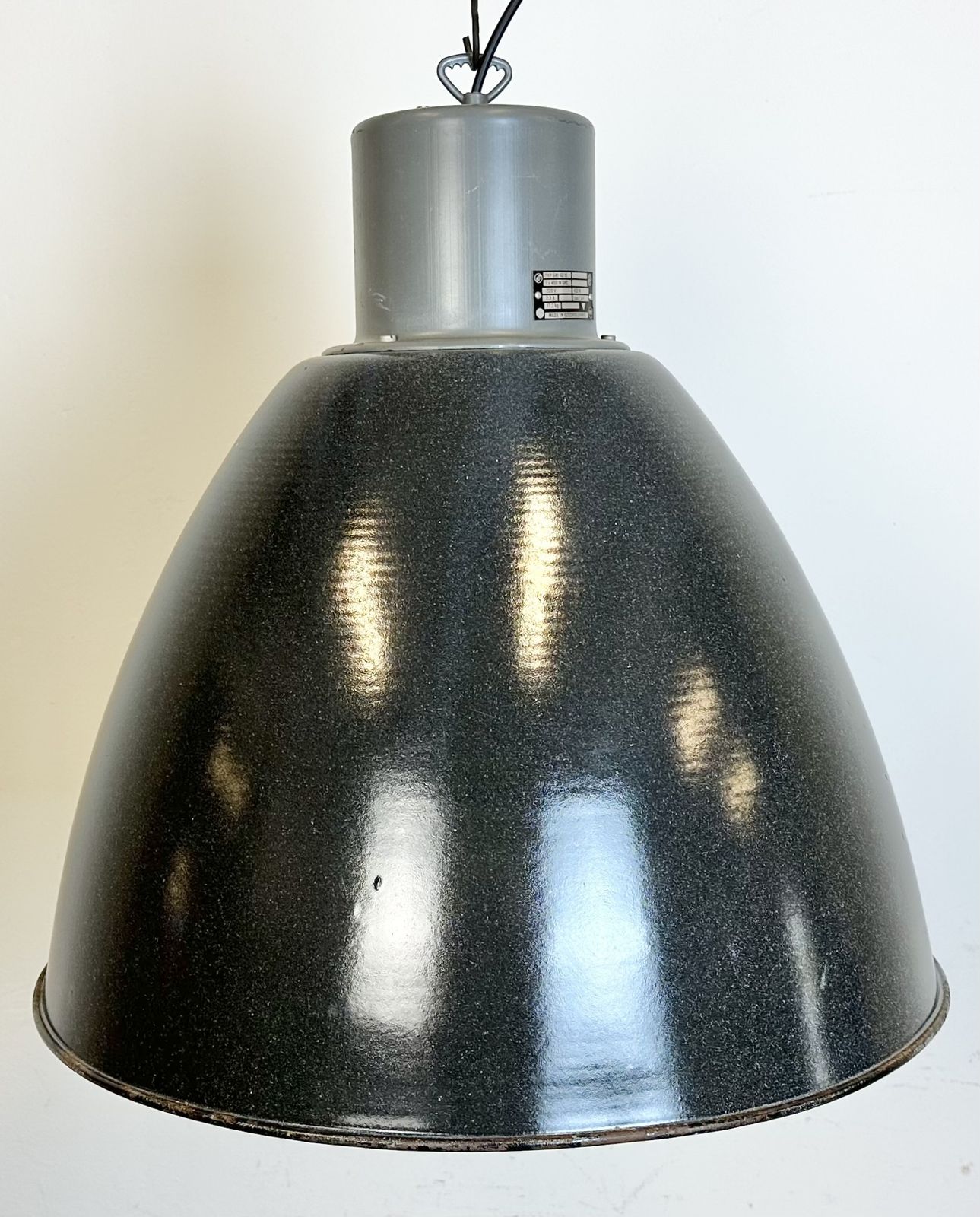Large Dark Grey Enamel Industrial Factory Lamp From Elektrosvit, 1960s, 11x photo for sale
