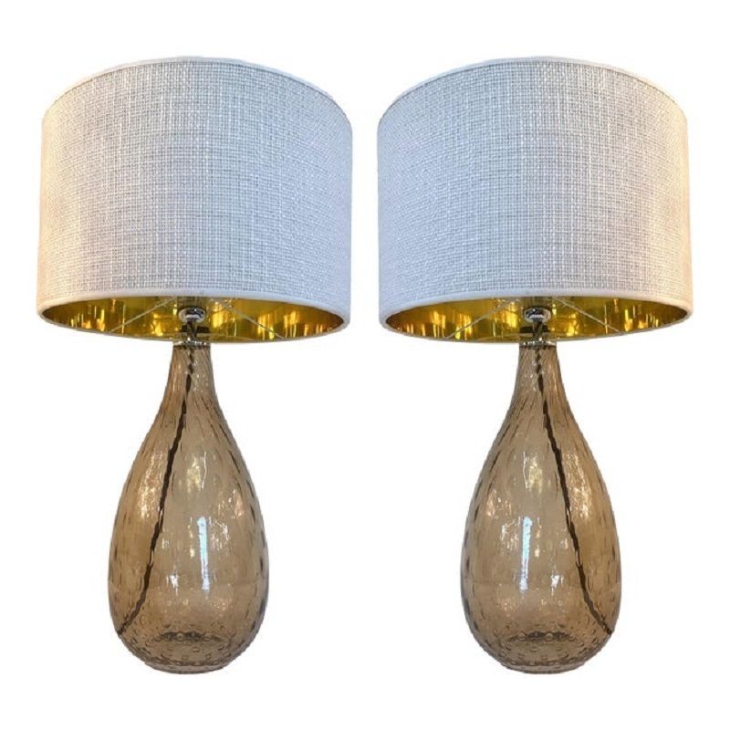 Pair Of Contemporary Fumè Table Lamps Murano Glass