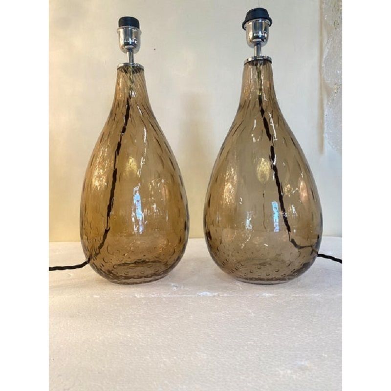 Pair Of Contemporary Fumè Table Lamps Murano Glass photo for sale