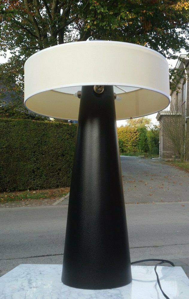 Large Minimalist French Black Ceramic Table Lamp From Le Dauphin, 1980s photo furniture