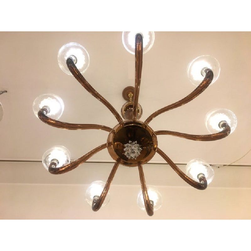 Contemporary Brown Murano Glass Chandlier With "Rostrato" Working Cup photo Lighting
