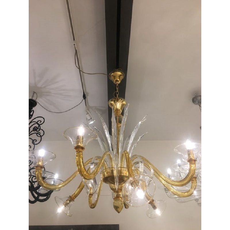 Contemporary Amber Murano Glass Chandelier photo buy