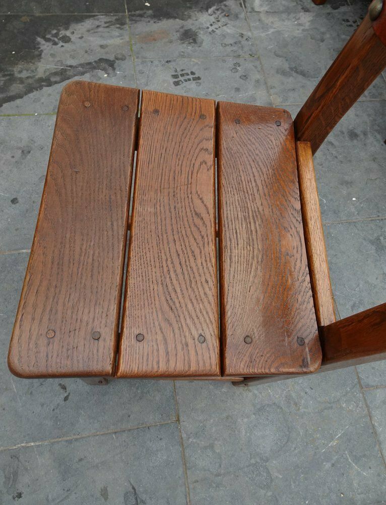 French Brutalist Oak And Leather Horn Form Chairs, 1970s, Set Of 6 photo buy