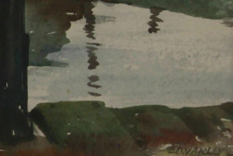 Watercolour By E.D. Varley. Boat Sheds On The River Yare. photo for sale