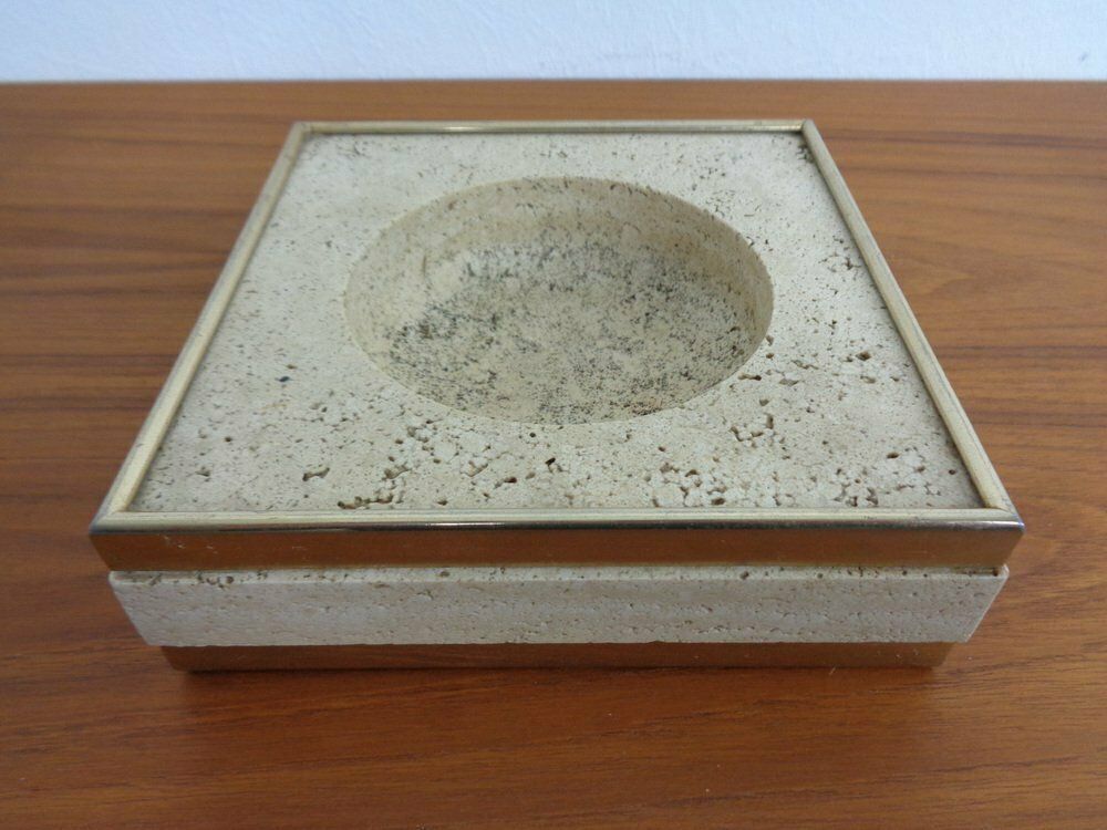Travertin & Brass Ashtray By Fratelli Mannelli, Italy, 1970s photo buy
